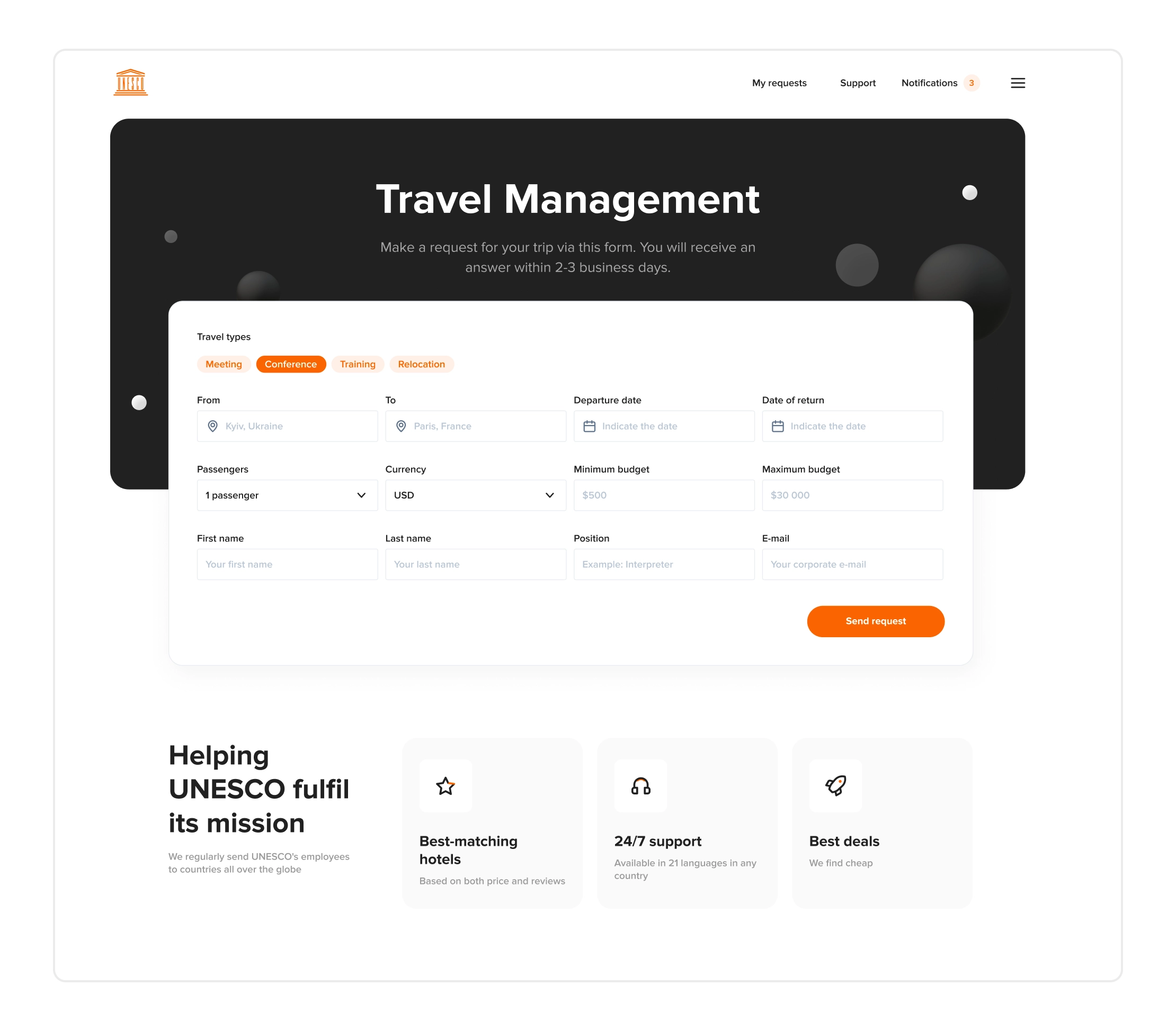 Travel management system for UNESCO